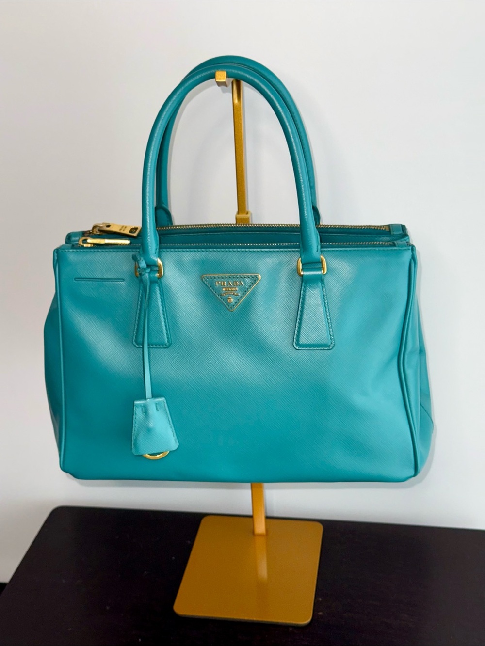 Prada Galleria Teal Saffiano Leather Satchel with Gold Hardware Authentic